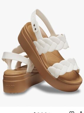 CROCS Brooklyn Woven Low Wedge Platform Womens Sandals 7 Chalk White/Pecan